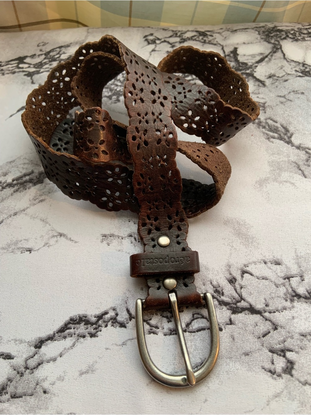 Aeropostale Brown Perforated Scalloped Leather Belt